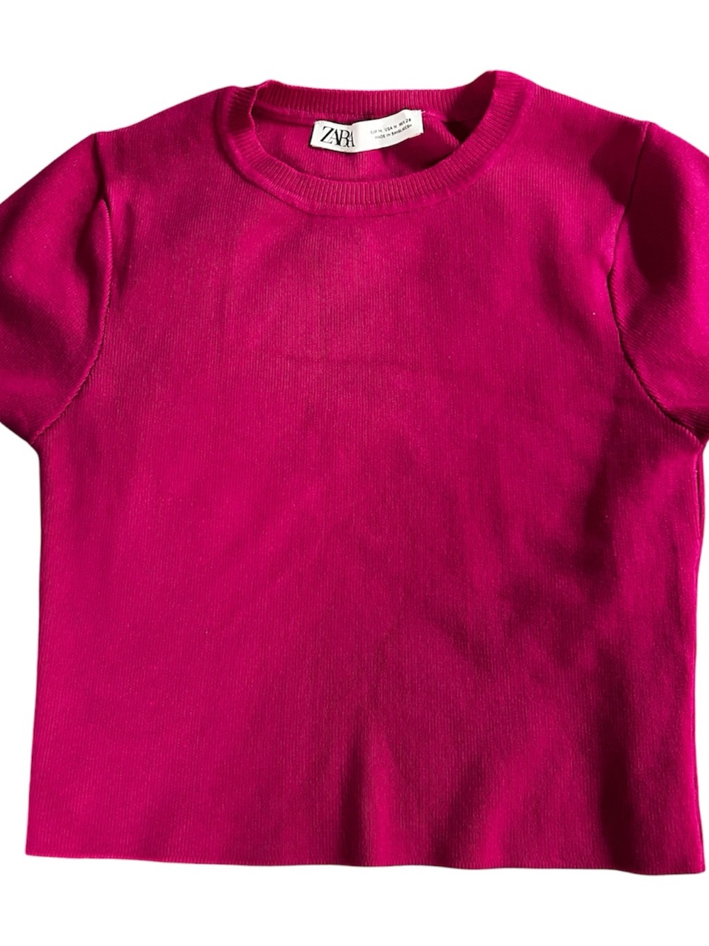 Zara Bright Fuchsia Short Sleeve Crop Top